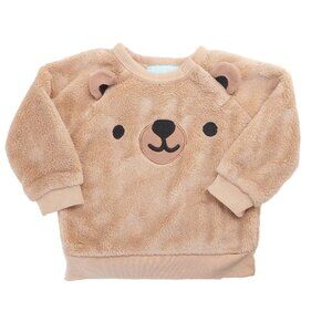 Pekkle Baby 12 Months Fuzzy Sweatshirt Teddy Bear Face Tan Pullover Cozy Cute